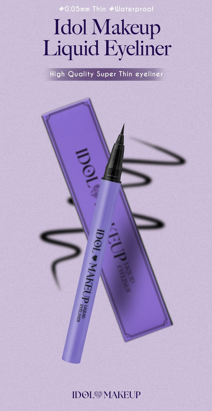 Ultra fine 0.05mm liquid eyeliner pen - waterproof K-pop style makeup in deep black