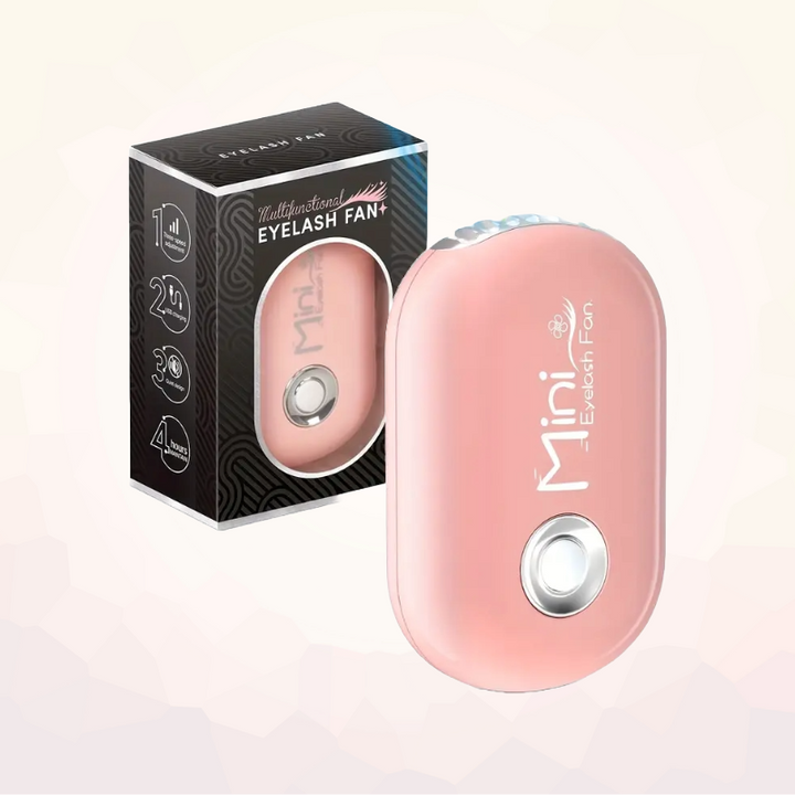 Front view of pink mini eyelash fan with one-touch button