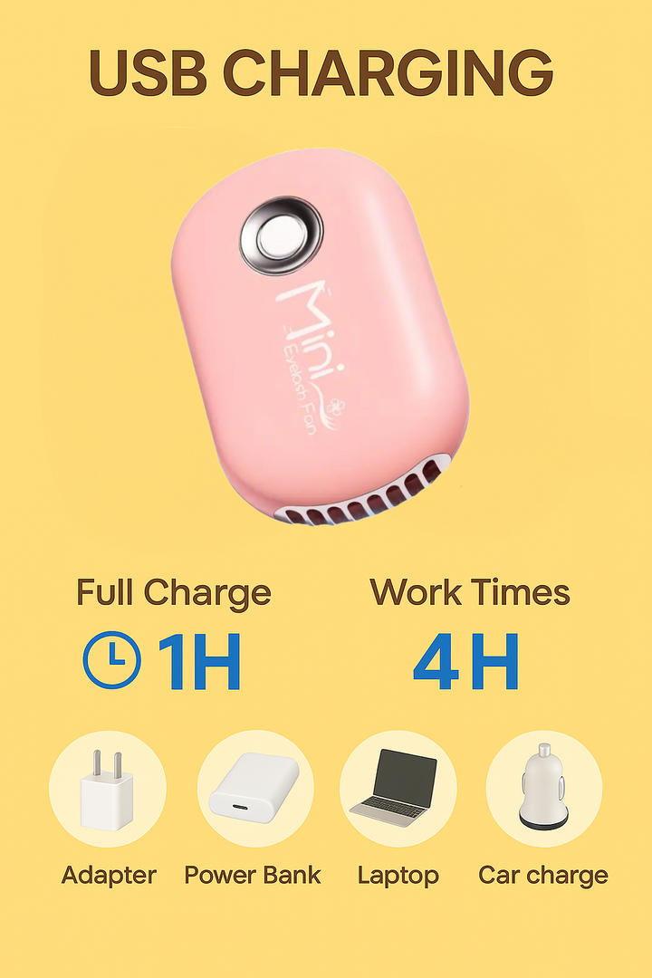 Rechargeable USB lash fan for eyelash extension drying