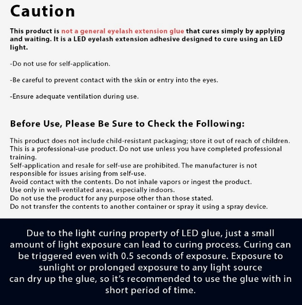 Amber A+ LED Lash Extension Glue Caution