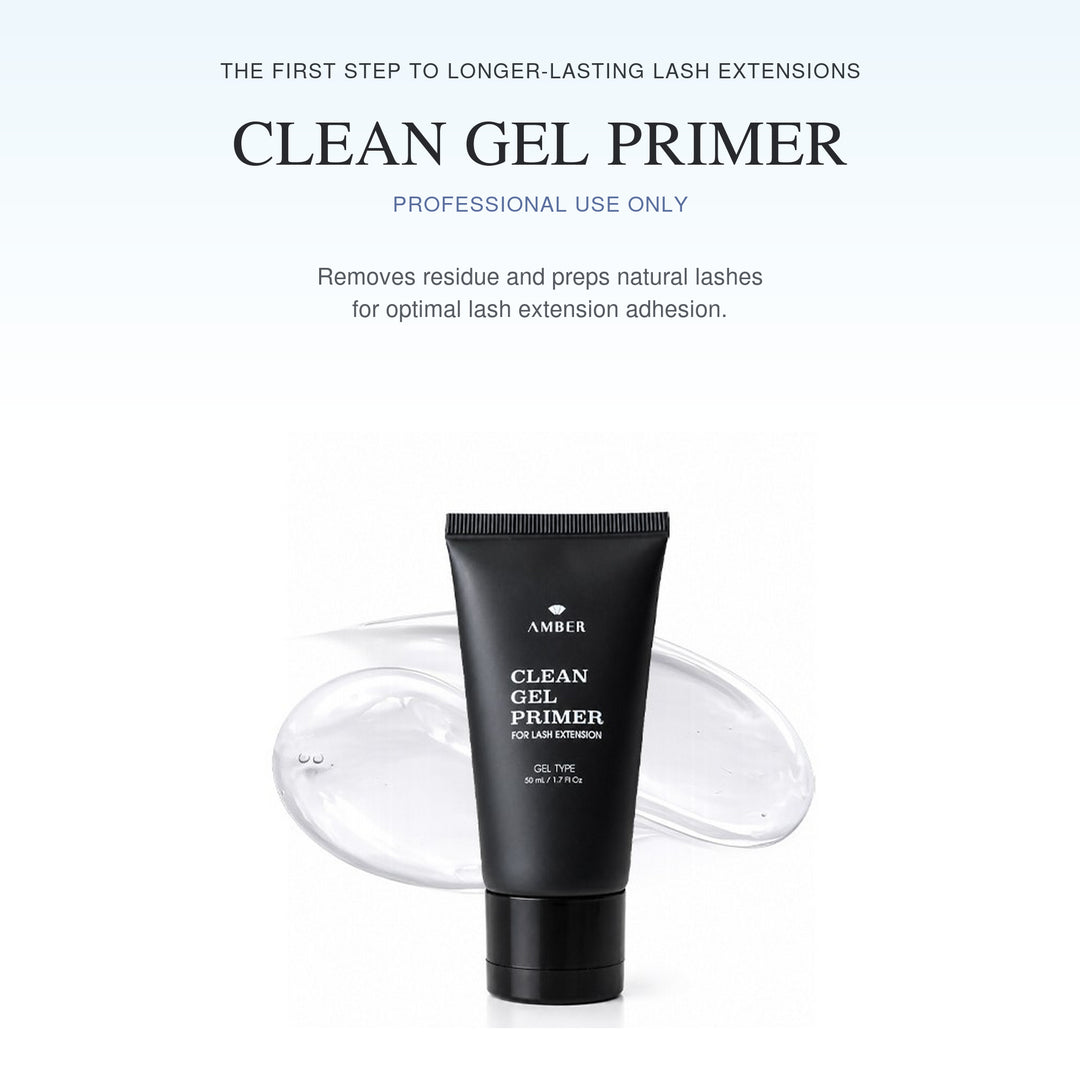 Amber Lash Clean Gel Primer with transparent gel texture for professional lash extension preparation.