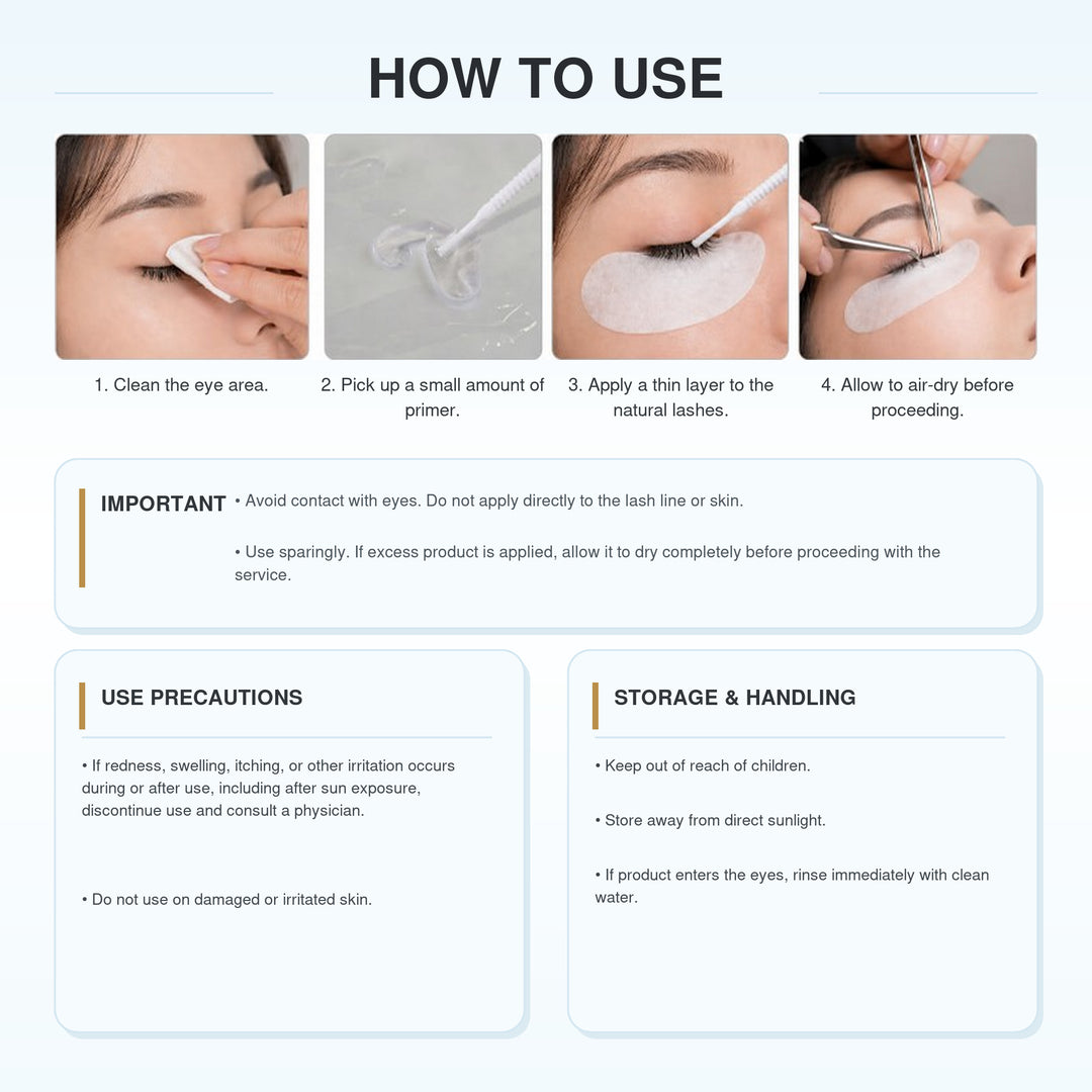 Four-step Clean Gel Primer application guide with professional use, safety, and storage instructions.