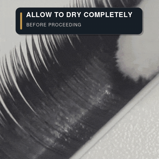 Close-up of natural lashes showing Clean Gel Primer drying completely before a lash extension service.