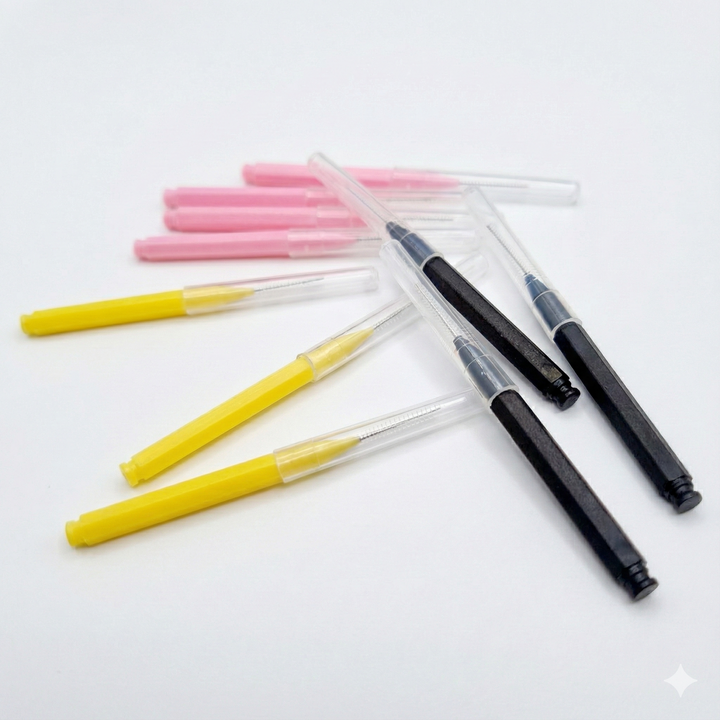 Micro eyebrow brush with cap for controlled brow shaping and definition