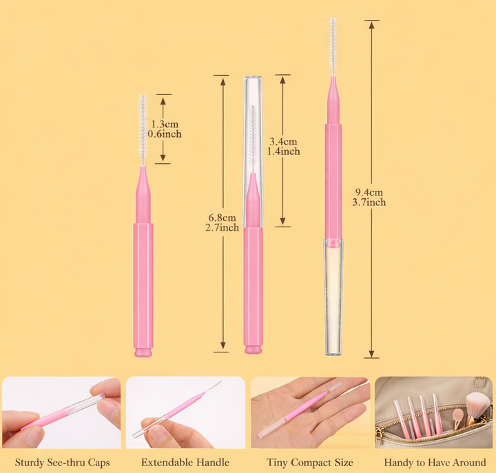 Mini spoolie brush with protective cap for eyebrow grooming and lash separation