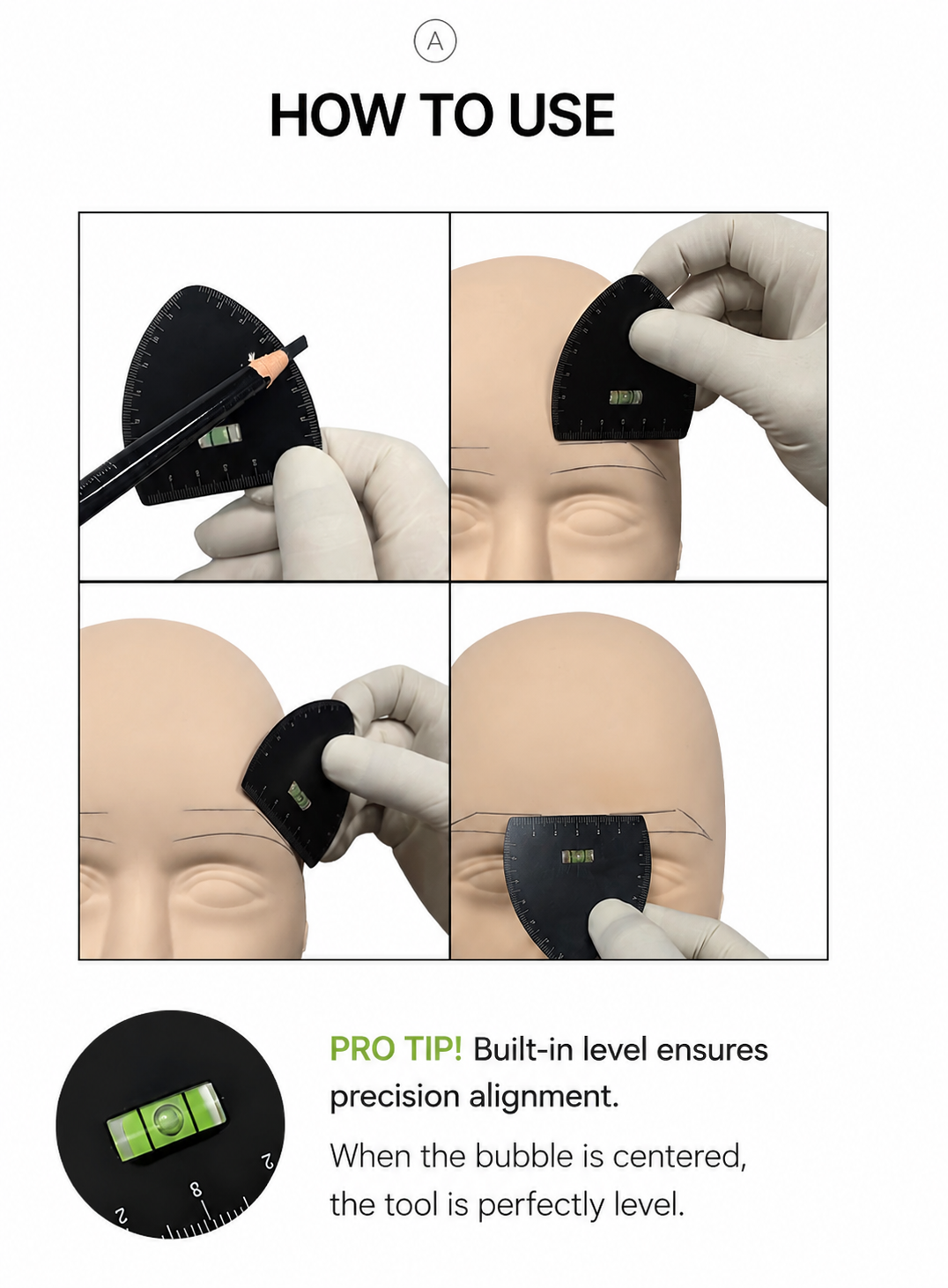 How to use Style A straight brow mapping ruler with bubble level for eyebrow symmetry