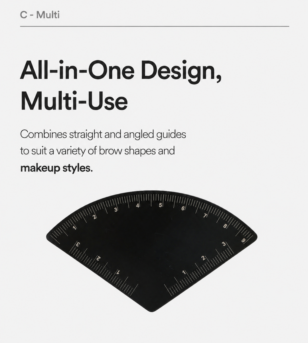 Style C multi brow mapping ruler for versatile eyebrow shaping and angled brow designs
