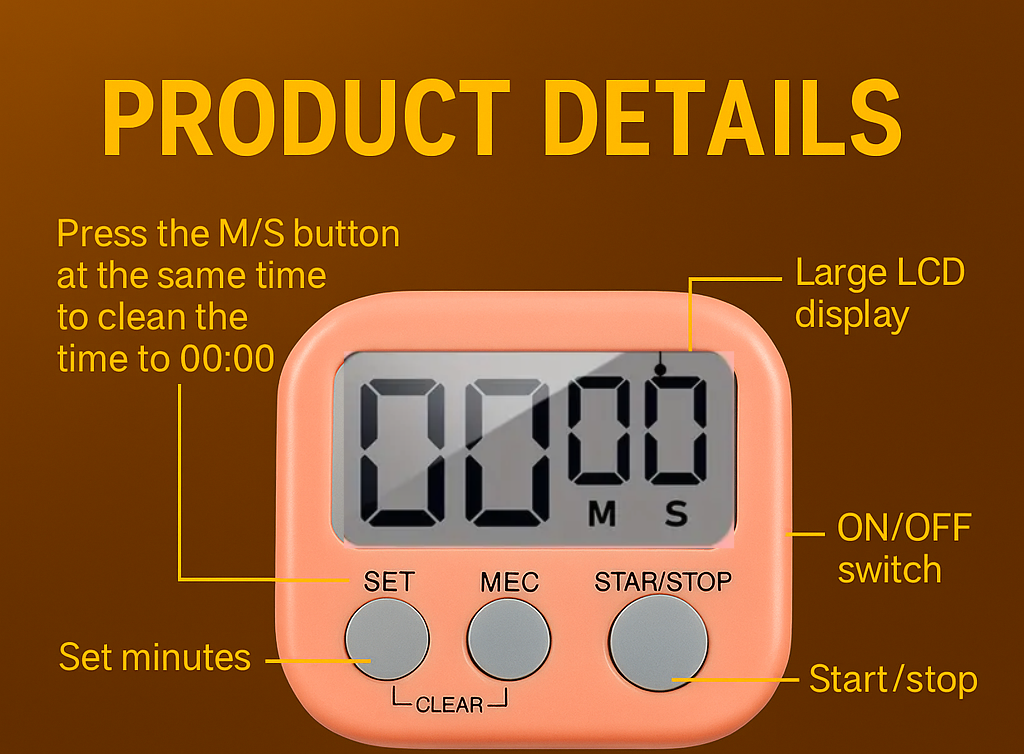 Digital countdown timer for lash lift, brow lamination and tinting with loud alarm and magnetic back