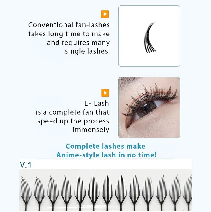 Feather-shaped LF Lashes for Anime Extensions - Pre-designed bold volume lashes in V1 