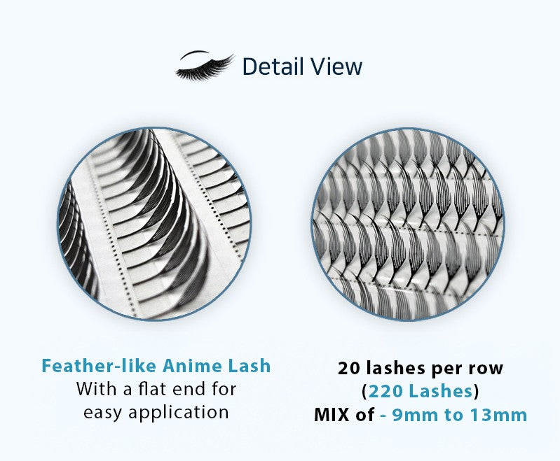 Feather-shaped LF Lashes for Anime Extensions - Pre-designed bold volume lashes in V1 