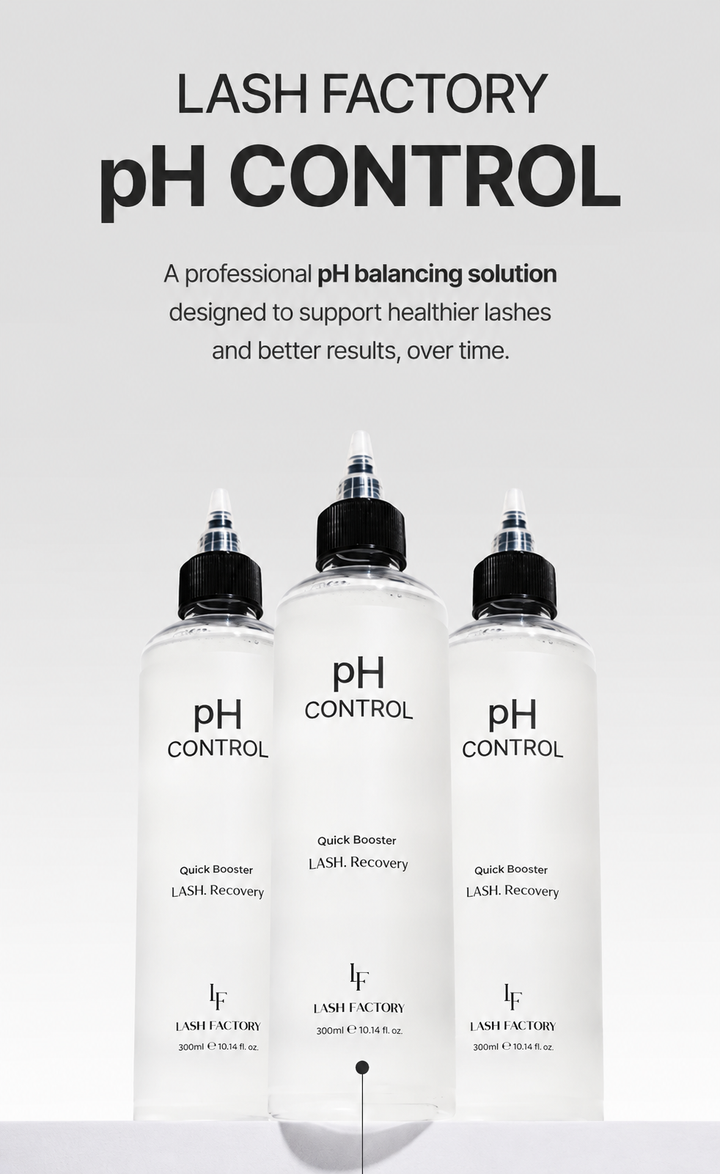 LASH FACTORY pH CONTROL infographic explaining why pH control is essential for lash perm aftercare, curl retention, and lash health