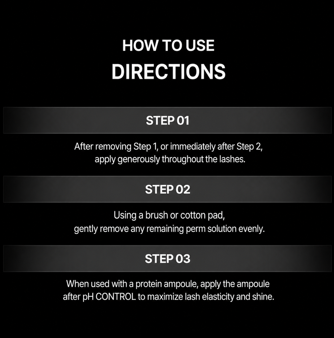 LASH FACTORY pH CONTROL how to use infographic with step by step directions for professional lash perm aftercare