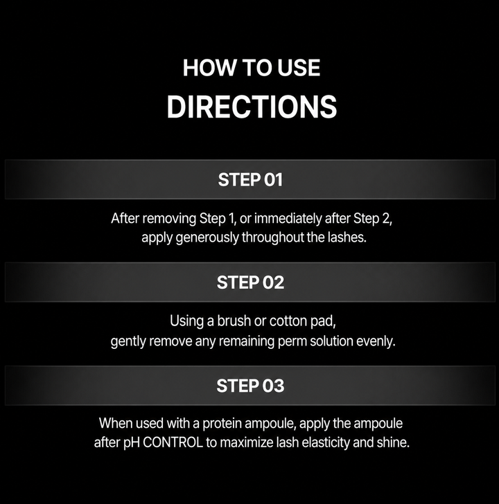 LASH FACTORY pH CONTROL how to use infographic with step by step directions for professional lash perm aftercare
