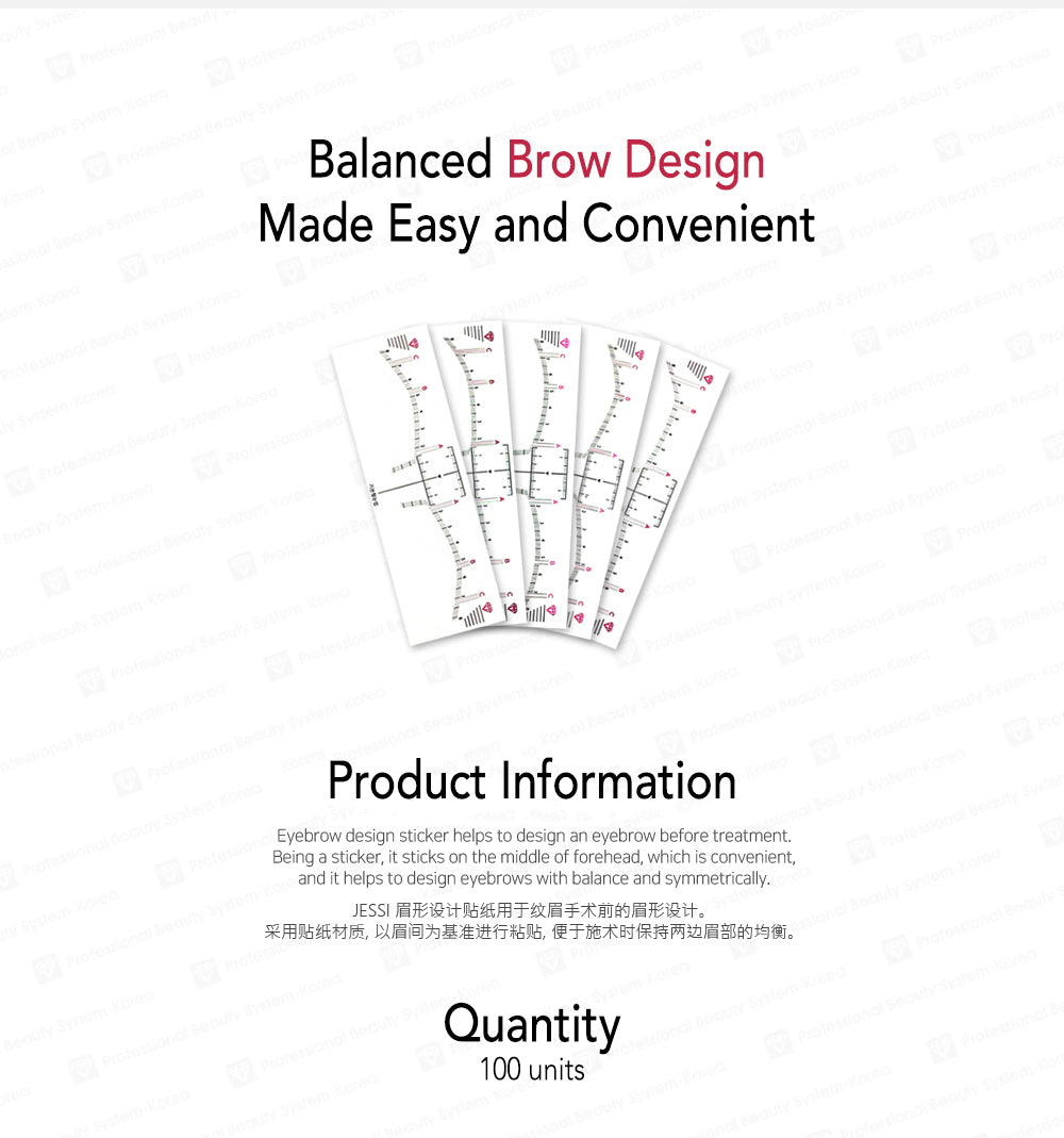 Disposable eyebrow mapping sticker with measurement grid for symmetrical brow design