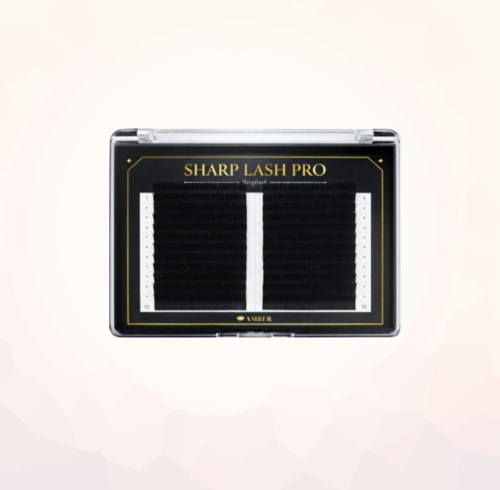 SHARP LASH PRO Airy Flat Lash Extensions made with premium Korean PBT fiber in a 24-line tray