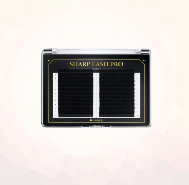 SHARP LASH PRO Airy Flat Lash Extensions made with premium Korean PBT fiber in a 24-line tray