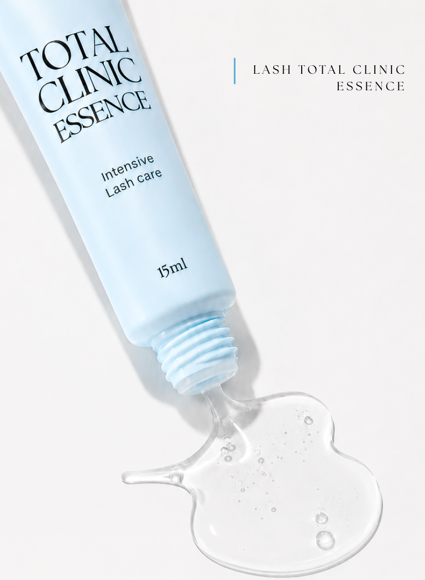 Close-up of the clear gel texture dispensed from Snow Lash Total Clinic Essence