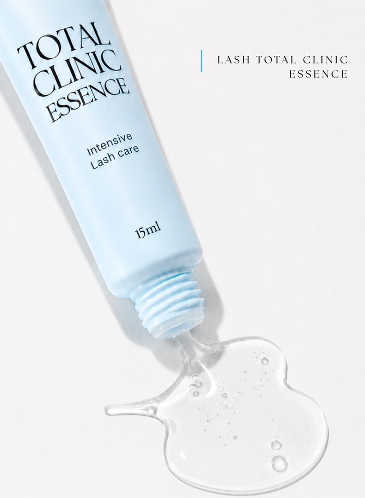 Close-up of the clear gel texture dispensed from Snow Lash Total Clinic Essence
