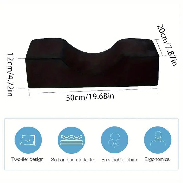 U-shaped memory foam lash extension pillow with velvet cover and side tool pockets