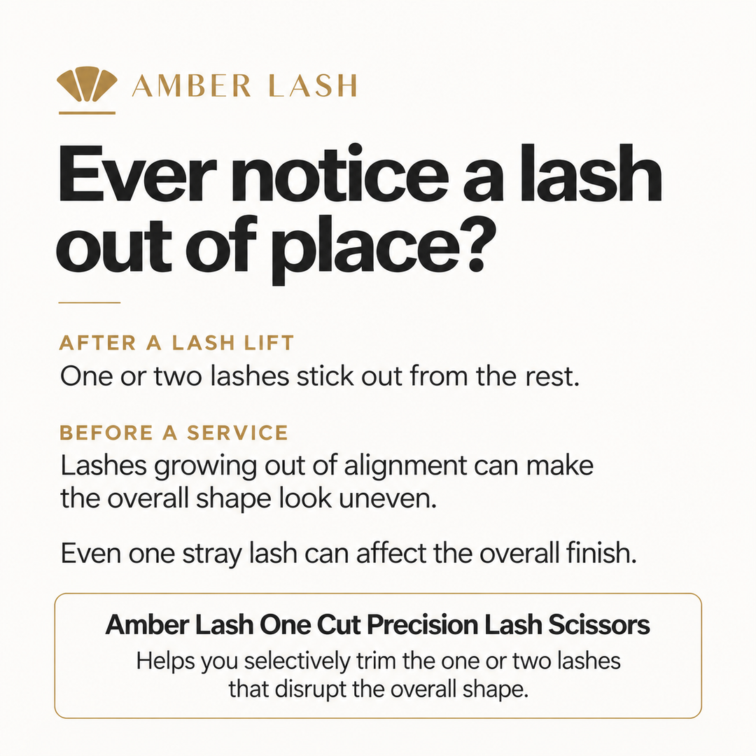 Safety and care instructions for Amber Lash One Cut scissors, including a warning about very sharp blades.