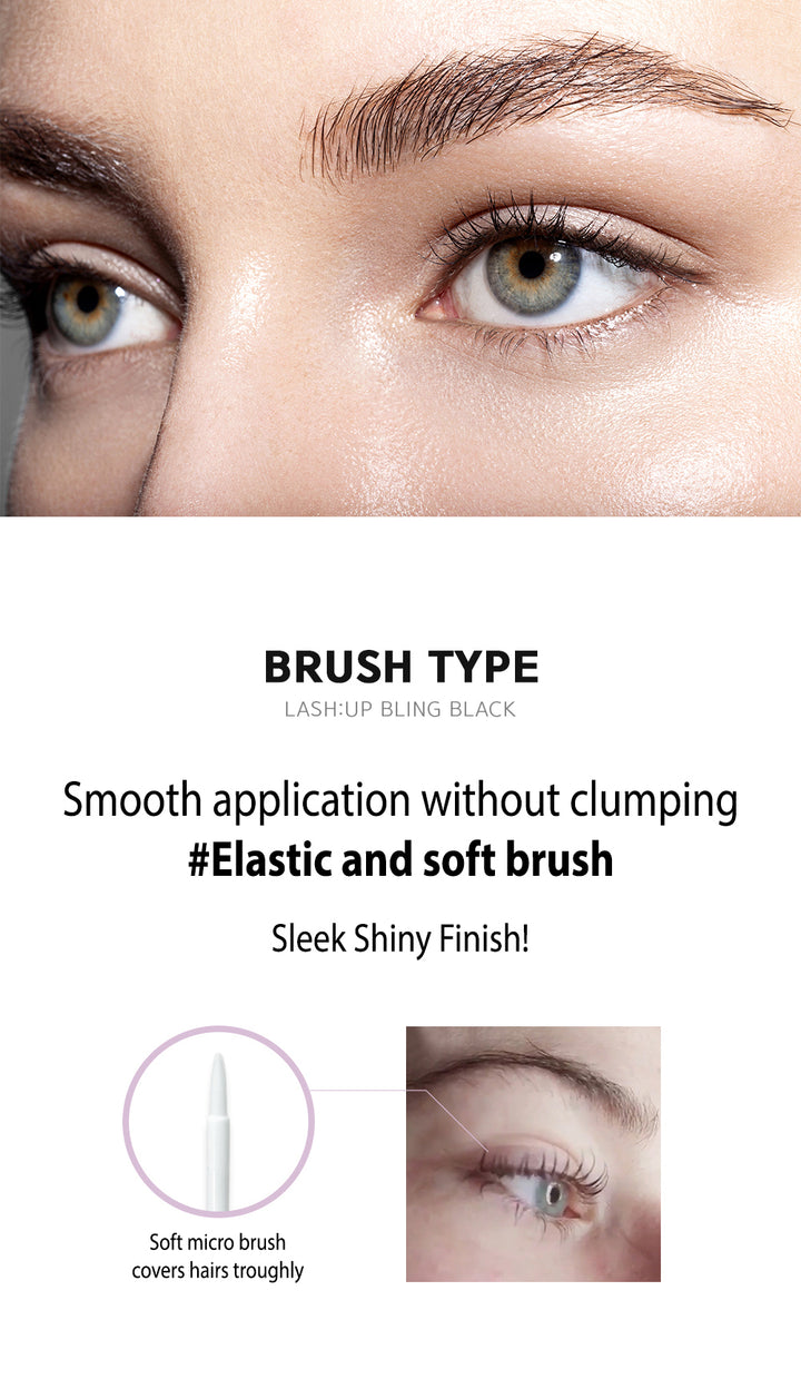 Before and after lash lift coated with Lashup Bling Black