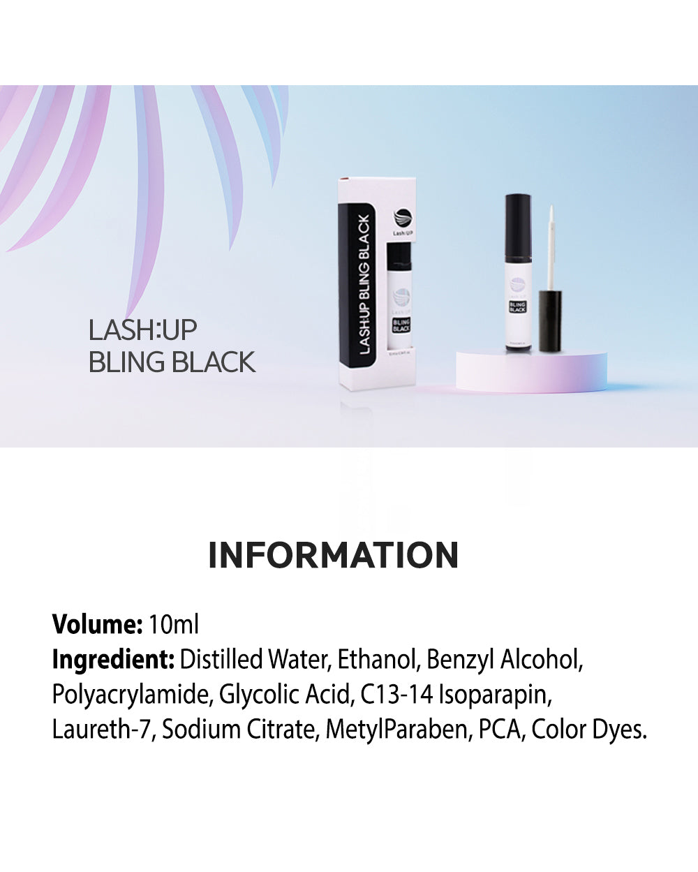 Before and after lash lift coated with Lashup Bling Black