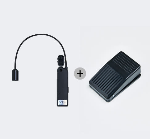 Wireless foot switch included with the SARA LED lash extension lamp for hands-free control