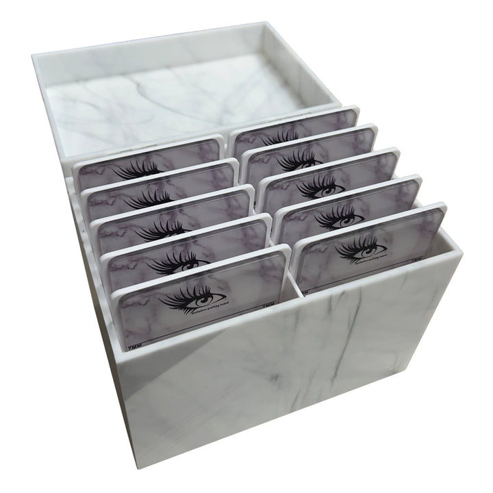 10 drawer lash organizer showing pull-out trays for lash extensions