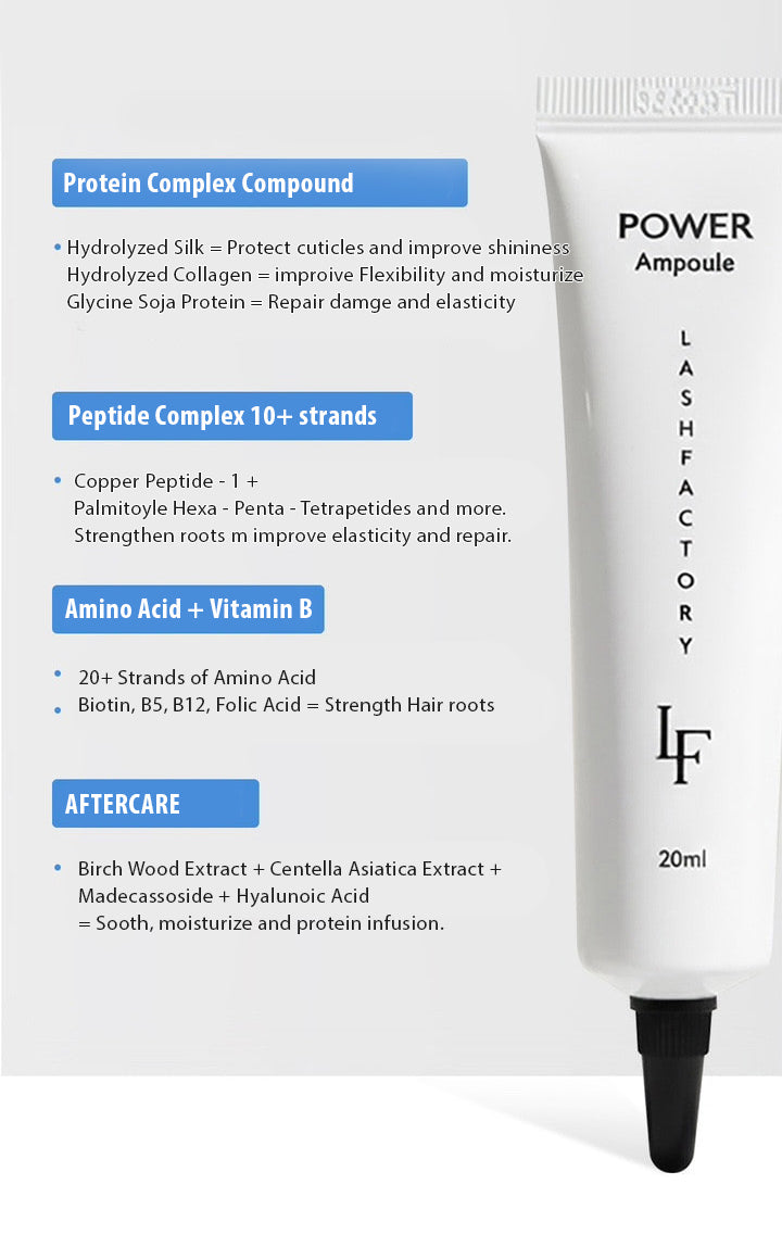 Lash Factory Power Protein Ampoule | Lash Strengthening Treatment After pH Control (Oil-Free / Silicone-Free) - Amber Lash