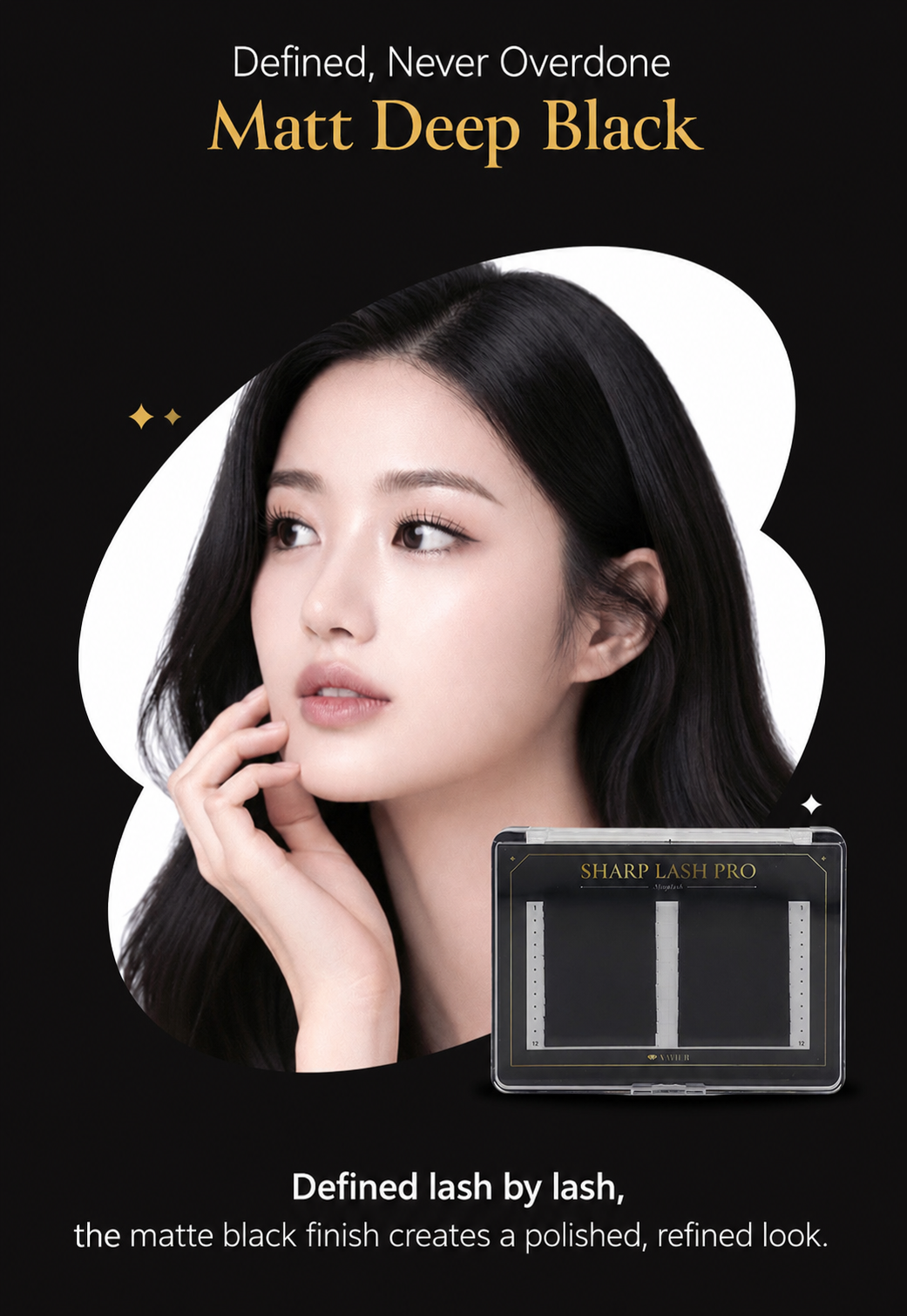 Sharp Lash Pro matte deep black flat lash extensions with a soft non-shiny finish for a clean, defined professional lash look