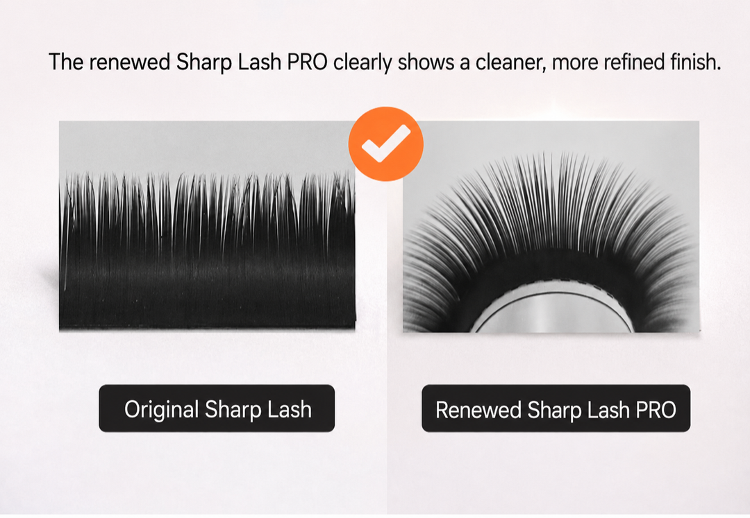 Sharp Lash Pro detail view showing split lash tips for a fuller look and a 24-line lash tray for better value