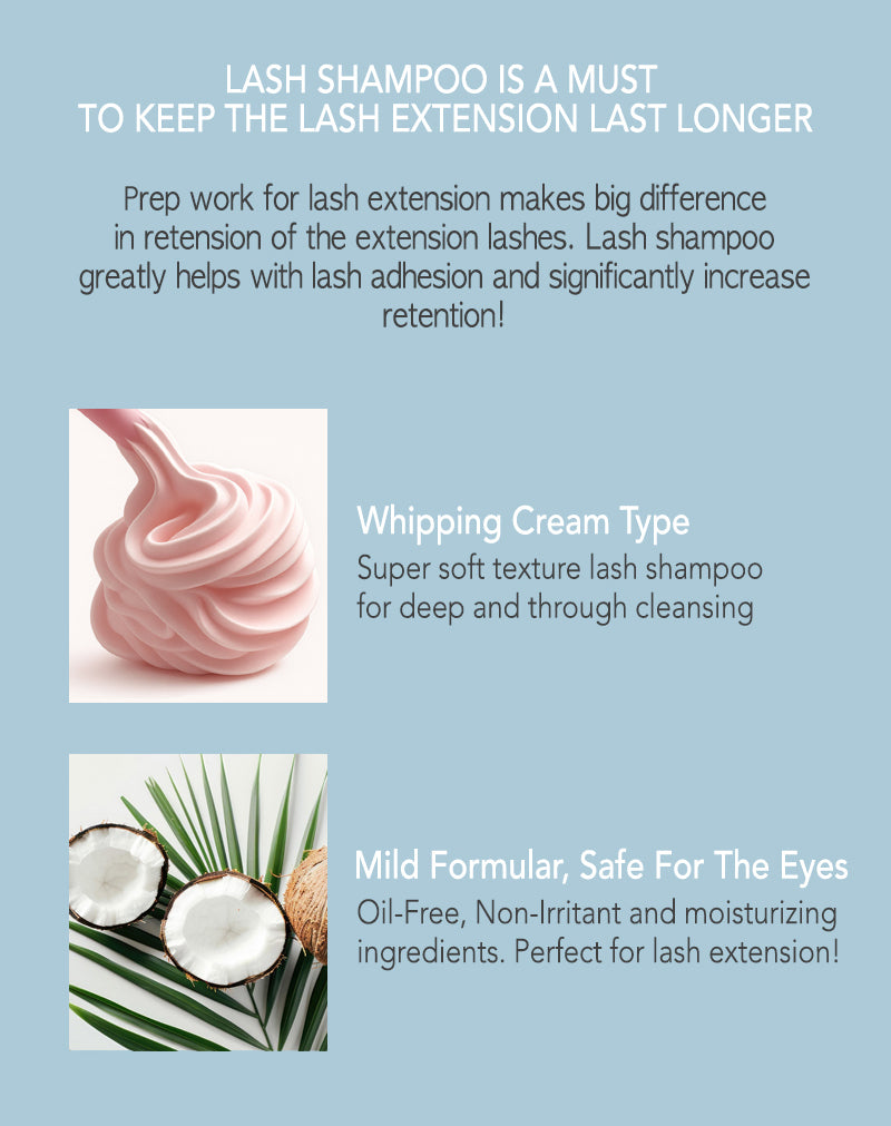 Amber Lash Whipped Foam Lash Shampoo with Panthenol, Aloe Vera, and Silk Protein