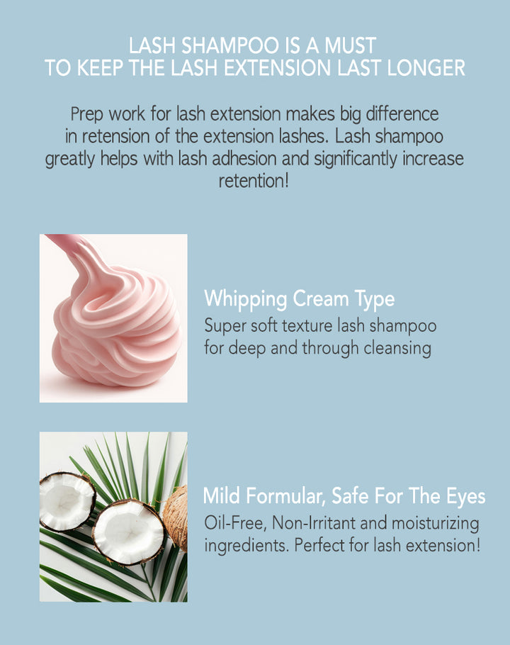 Amber Lash Whipped Foam Lash Shampoo with Panthenol, Aloe Vera, and Silk Protein
