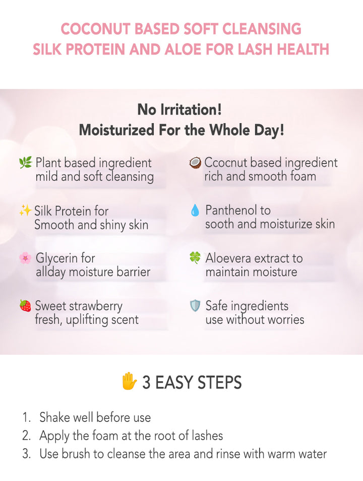 Amber Lash Whipped Foam Lash Shampoo with Panthenol, Aloe Vera, and Silk Protein