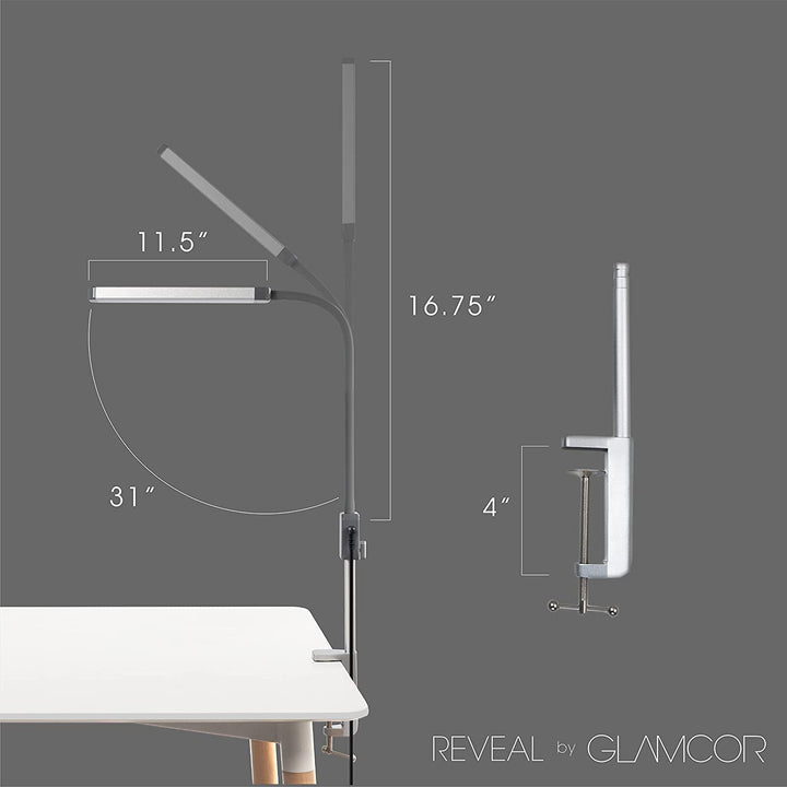 GLAMCOR Reveal Light Kit for Eyelash Extensions, Manicure and Pedicure, Beauty, Skincare Light with Table Mount Clamp - Amber Lash