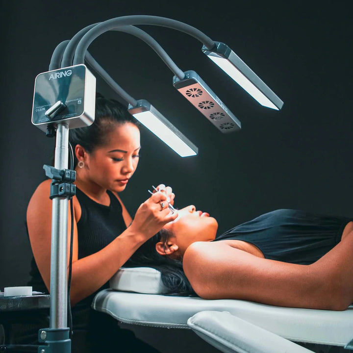 GLAMCOR AIRING LED Lighting Kit for Eyelash Extension and Beauty, Skincare, Filming, and Photography | Exhaust, dryer fan, and LED lighting in one - Amber Lash